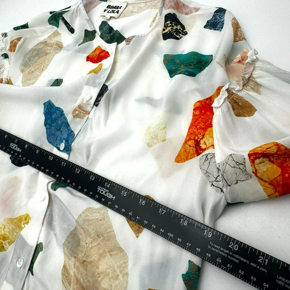 BIMBA Y LOLA | Women's Medium Colorful Silky Gemstones Balloon Sleeve Blouse Top - Picture 5 of 7
